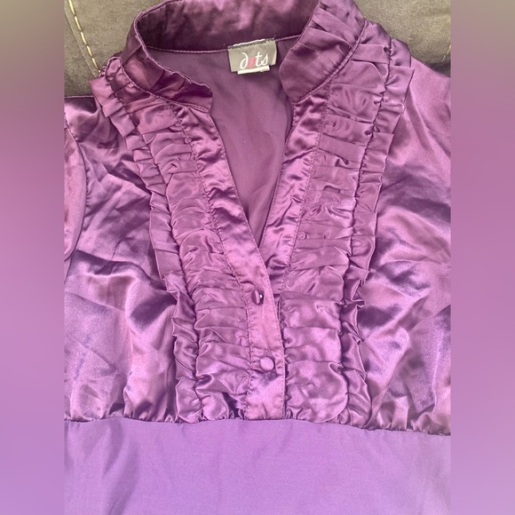 Lot of 2 sz Small tops shirts blouse satin purple retro print - Picture 5 of 9
